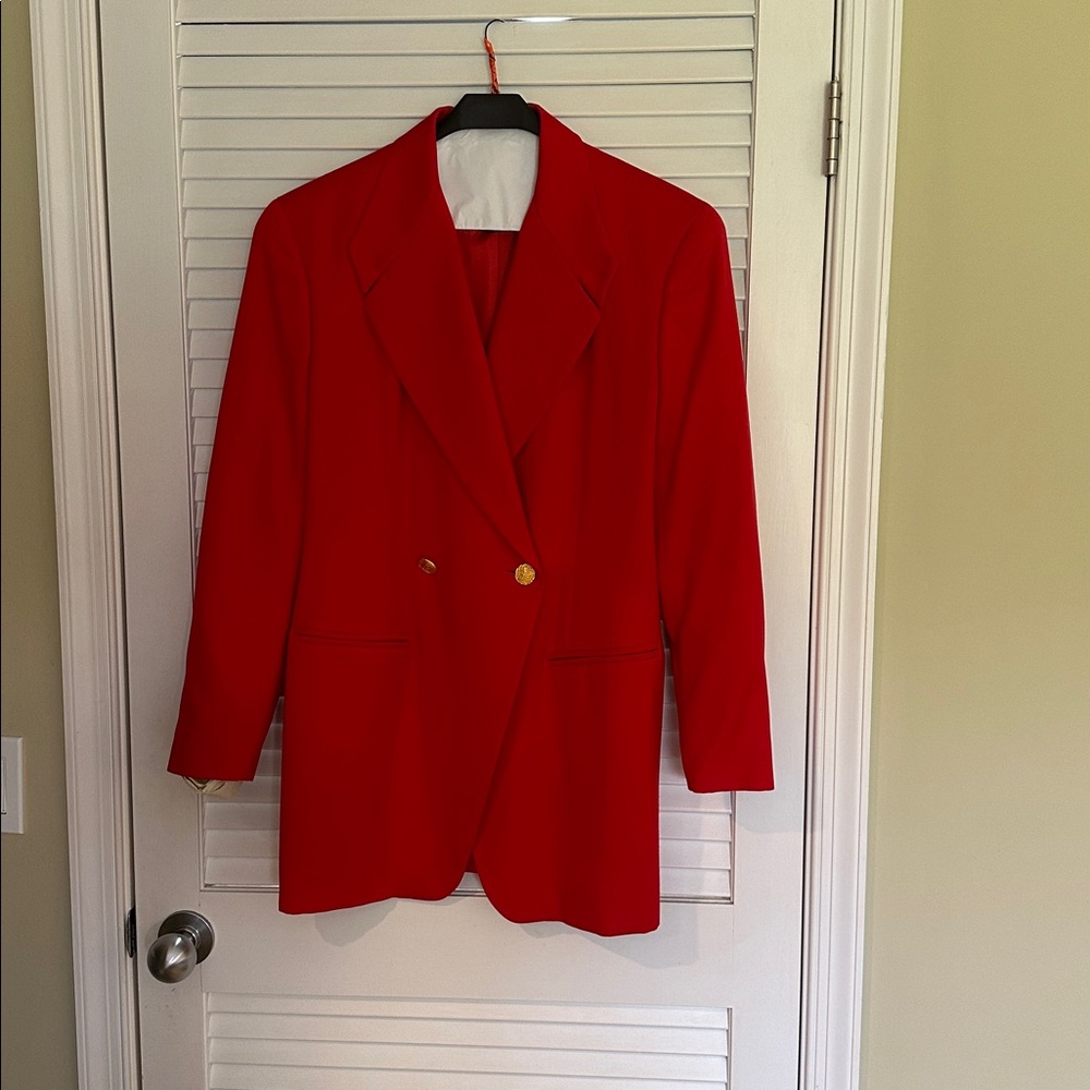 Authentic Vintage Escada by Margaretha Ley Bold Red Wool Blazer/Gold Buttons - Picture 5 of 11